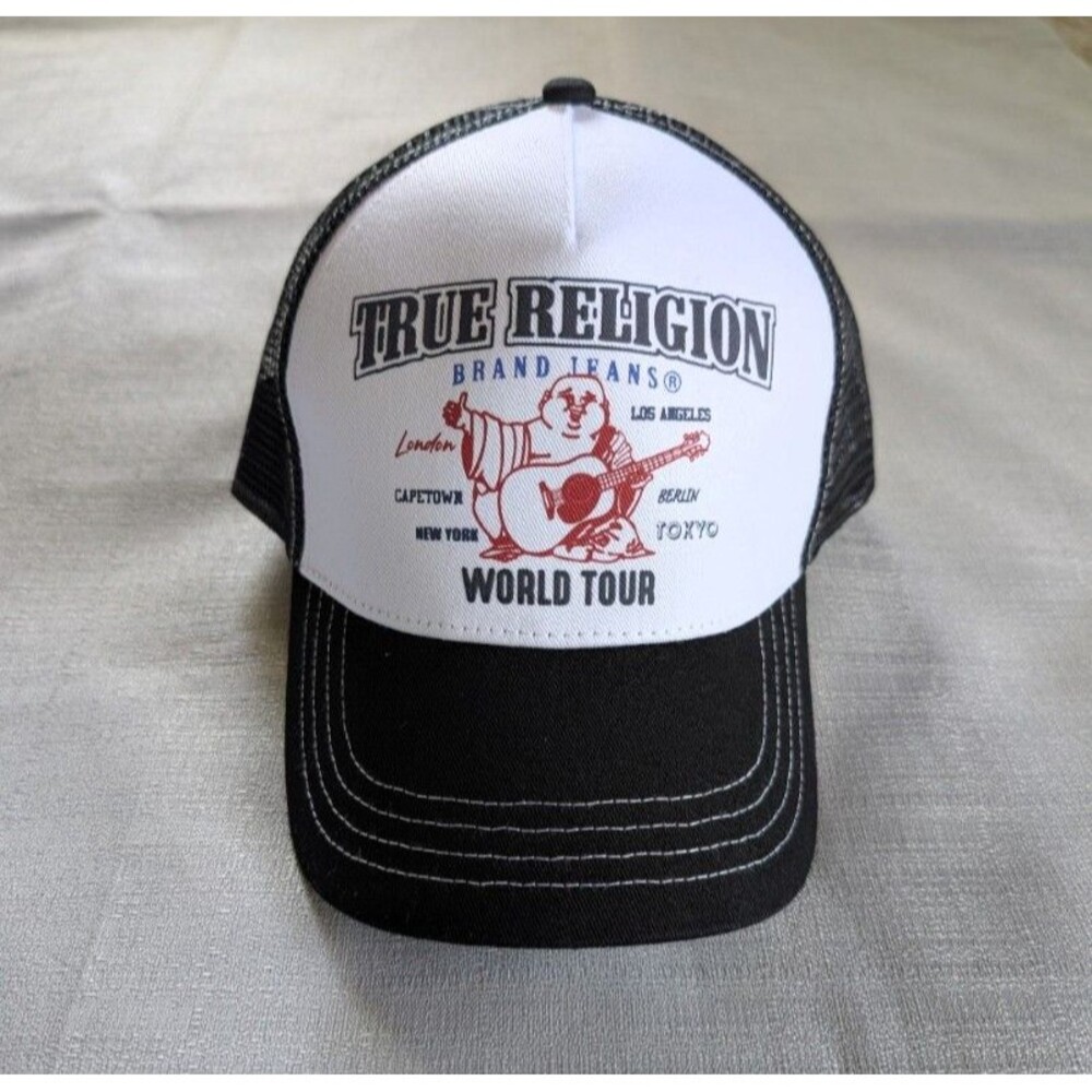 True Religion Buddha World Tour Logo Mesh Trucker Hat NEW!